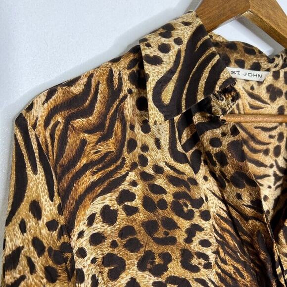 St John Brown Black 100% Silk Cheetah Leopard Blouse Size 10 Women's - Picture 3 of 11
